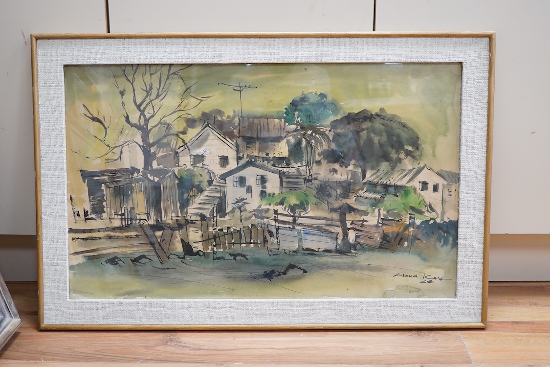 Wang Kai (Chinese), Study of buildings, signed and dated '68, watercolour, 45 x 74cm